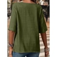 thumbnail image 4 of Women'S Round Neck Short Sleeve Cotton and Linen Button Fashion Casual Top Loose Formal Work T-Shirt Army Green XXL, 4 of 7