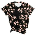thumbnail image 3 of Womens Spring Blouses Floral Print Round Neck Short Sleeve Womens Athletic Tops,Black,XL, 3 of 3