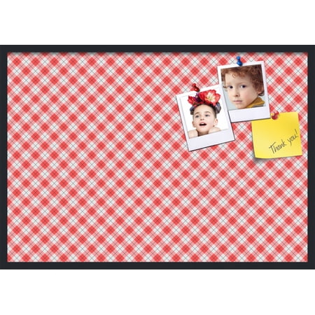 PinPix 40x28 Custom Cork Bulletin Board Argyle Red Poster Board Has a Fabric Style Canvas Finish Framed in Argyle Red by ArtToFrames (PinPix-646)