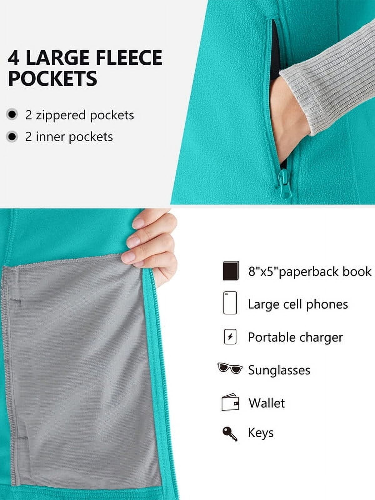Off Road Ventures Womens Fleece Lined Vests Outerwear Lightweight Sleeveless Running Vest With Zipper Pockets