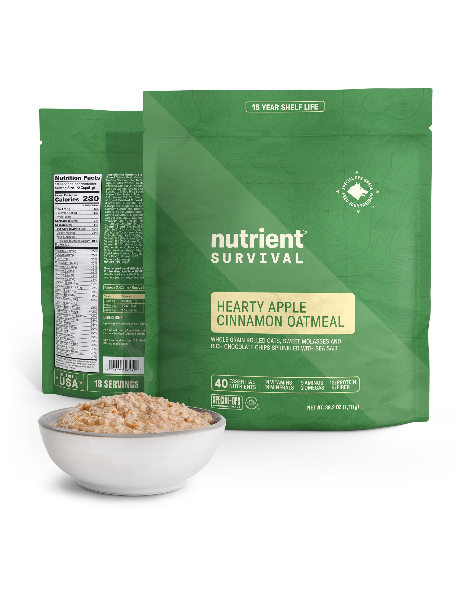 Nutrient Survival MRE Oatmeal, Hearty Apple Cinnamon, Freeze Dried