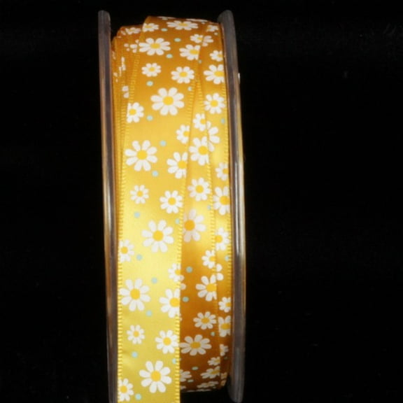 The Ribbon People Yellow and White Inga's Flower Print Craft Ribbon 0.5" x 108 Yards