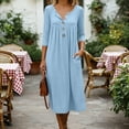 thumbnail image 7 of Meichang Summer Dresses for Women 3/4 Sleeve Button Henley Neck Midi Dress Casual Loose Fit Pleated Front Beach Dresses with Pockets, 7 of 7