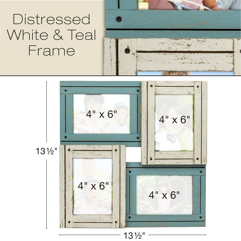 Rustic Distressed Wood Collage Picture Frames: Holds 7 Multiple Size Photos  - Excello Global Brands