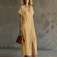 thumbnail image 5 of VBVC Women's Button Down Maxi Shirt Dress,Short Sleeve Collared Dress for Women,Ladies Summer V-Neck Work Office Sundress with Pockets,Yellow,S-2XL, 5 of 8