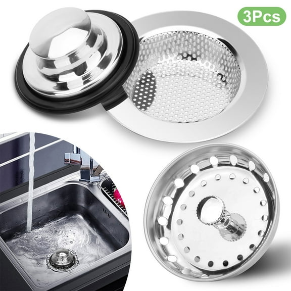 3pcs Kitchen Sink Stopper for 3.1" Drain Hole, TSV Stainless Steel Kitchen Sink Strainer Baskets