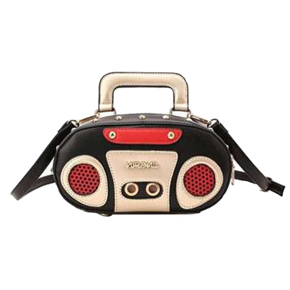 Yvsxxv Black Retro Radio Design PU Leather Crossbody Handbag for Daily Use