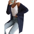 thumbnail image 4 of Cardigan à Capuche pour Femmes, Manches Longues, Col à Revers, Tricoté, Hiver Automne, avec Poche, Bleu Marine P, 4 of 9