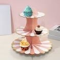 thumbnail image 6 of Three Tier Paper Foil Cake Stand Petal Pink Party Celebration Dessert Display 11.93 Inch, 6 of 6