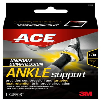 ACE Brand Compression Ankle Support, Large/Extra Large, Black, Unisex