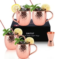 SIKITUT Moscow Mule Copper Mugs Set of 4, Hammered Copper Cups, 18 oz Gift Set with 4 Cocktail Copper Straws and 1 Jigger