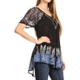 thumbnail image 3 of Sakkas Cora Relaxed Fit Batik Design Embroidery Cap Sleeves Blouse / Top - Black / Blue - One Size, 3 of 5