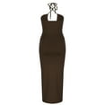 thumbnail image 5 of Summer Saving Wycnly Dresses for Women Party Club Sexy Cut-out Slit Ruched Bodycon Dresses with Drawstring Sleeveless Halter Solid Summer Long Formal Dress Coffee l, 5 of 6