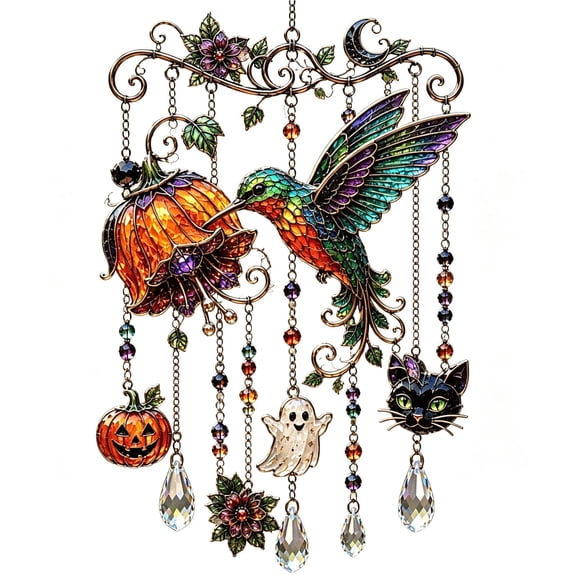 Halloween Acrylic Suncatcher Wind Chime, Hanging Ornament Light Catcher, Decorative Pendant for Window Porch Garden Holiday Decor