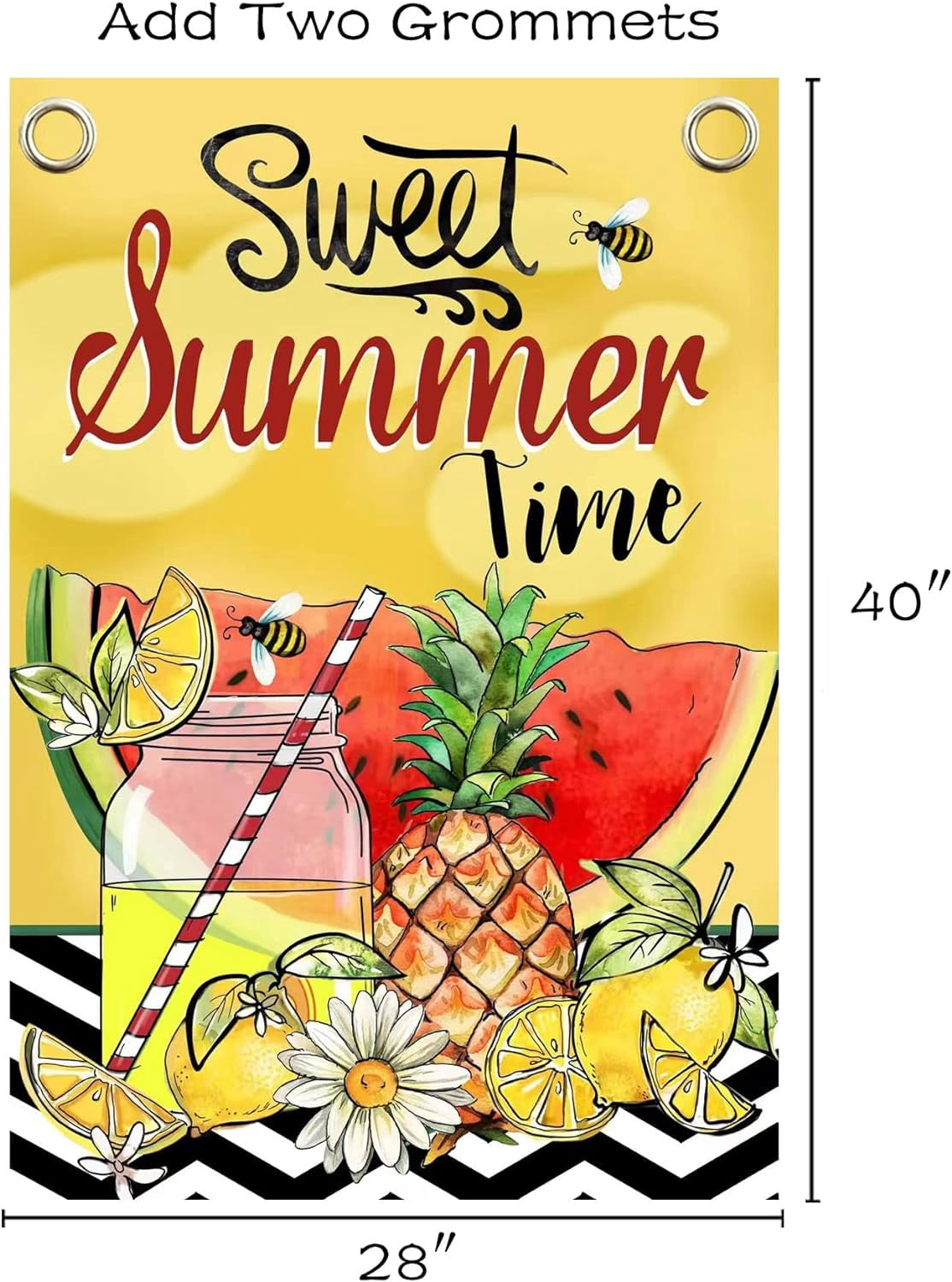 Large Summer Flag,28x40 Inch Hello Summer House Flags with Two Grommets Double Sided Printing 2 Layer Burlap Welcome Summer Garden Flag for Your Summertime Decoration