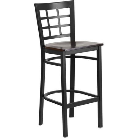 Restaurant Furniture Charlotte Nc Flash Furniture 2-Pack HERCULES Series Black Window Back Metal Restaurant Barstool, Wood Seat, Multiple Colors ()