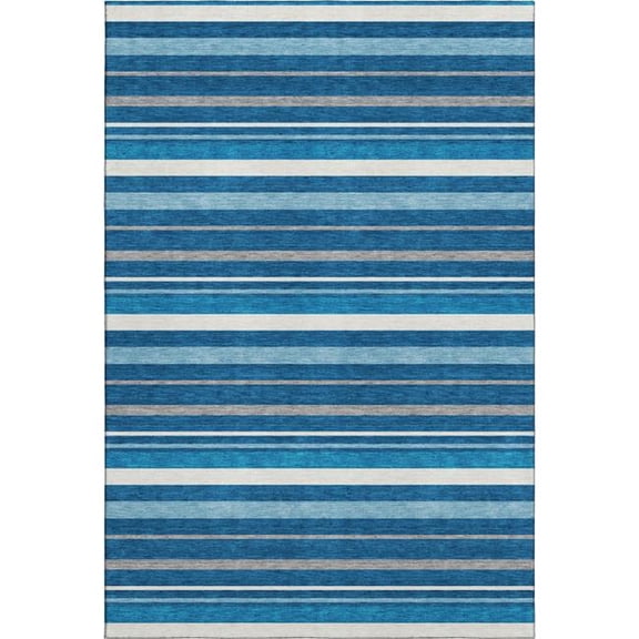 HomeRoots 669912 9 x 12 ft. Denim Blue, Ivory & Gray Striped Washable Machine Made Rectangle Area Rug with UV Protection