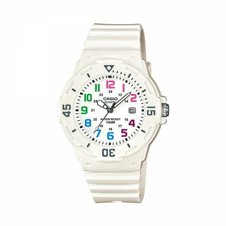 Casio Women's Diver Watch, White Strap and Multi-Colored Numerals