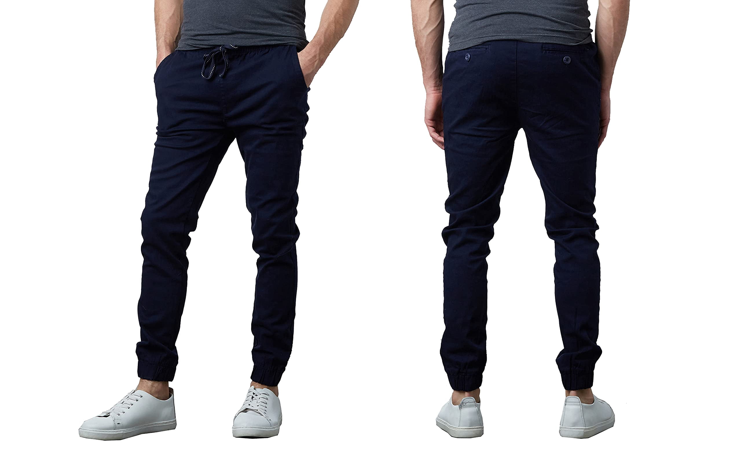 Galaxy by Harvic Men's Basic Stretch Twill Joggers Chinos Hiking Drawstring Navy