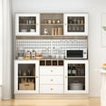 thumbnail image 5 of RichYa Kitchen Pantry 63" Spacious Countertop Hutch Cabinet with 3 Drawers Wine Bottle Rack Cup Holder & Power Strip Wood Color+White, 5 of 8