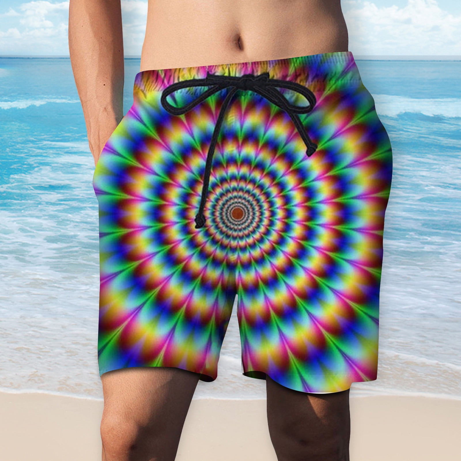 Mens Swim Trunks Quick Dry Summer Holiday Beach Shorts with Mesh Lining Art Fractal Beachwear