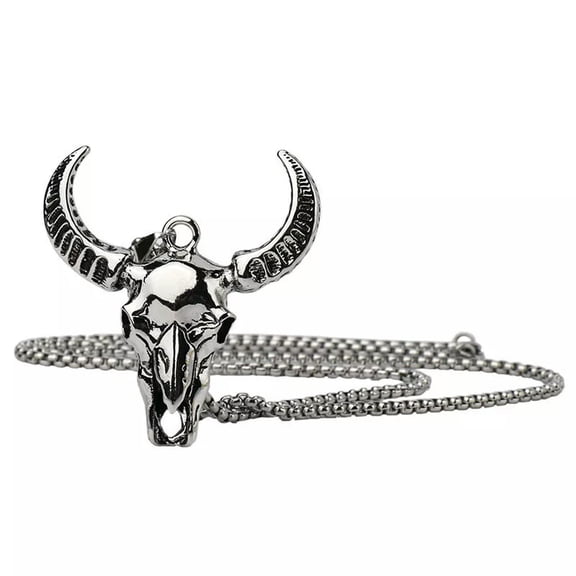 HOOUN Men's Amulet Stainless Steel Cow Head Pendant Necklace Lucky Jewelry