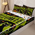 thumbnail image 3 of Feelyou Spooky Cat Pumpkin Zipper Twin Comforter Sets with Fitted Sheet and 2 Pillowcases, Cartoon Bat Spider Zipper Bedding Set, Black Green, Halloween Reversible, 4pcs, 3 of 7