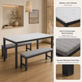 thumbnail image 4 of PAPROOS Dining Table Set for 4, 3-Piece Kitchen Table Set with 2 Velvet Benches, Kitchen Table Set with Faux Marble Tabletop, Metal Frame, Modern Dining Room Set for Home Cafeteria Bar, Gray+White, 4 of 8