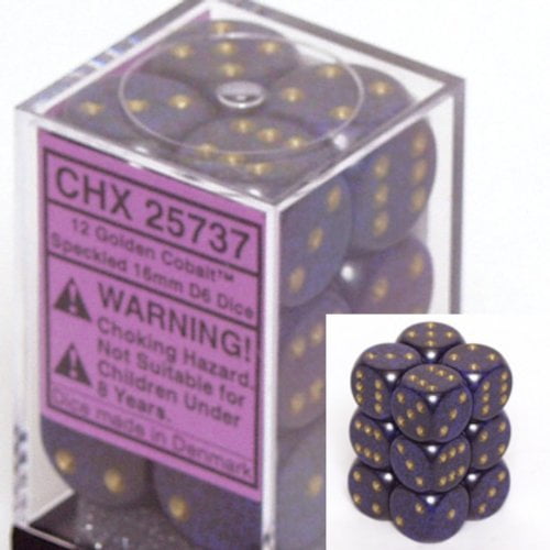 12 Dice Golden Cobalt Speckled 16mm D6 Chessex Dice Block 