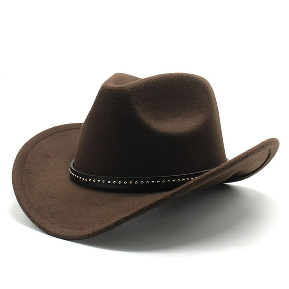 Western Cowboy Hat, Wide Edge Chinlon Western Felt Outdoor Hat, Suitable For Men And Women, Classic Cowboy Hat, Party Hat Photo Prop, Coffee Color