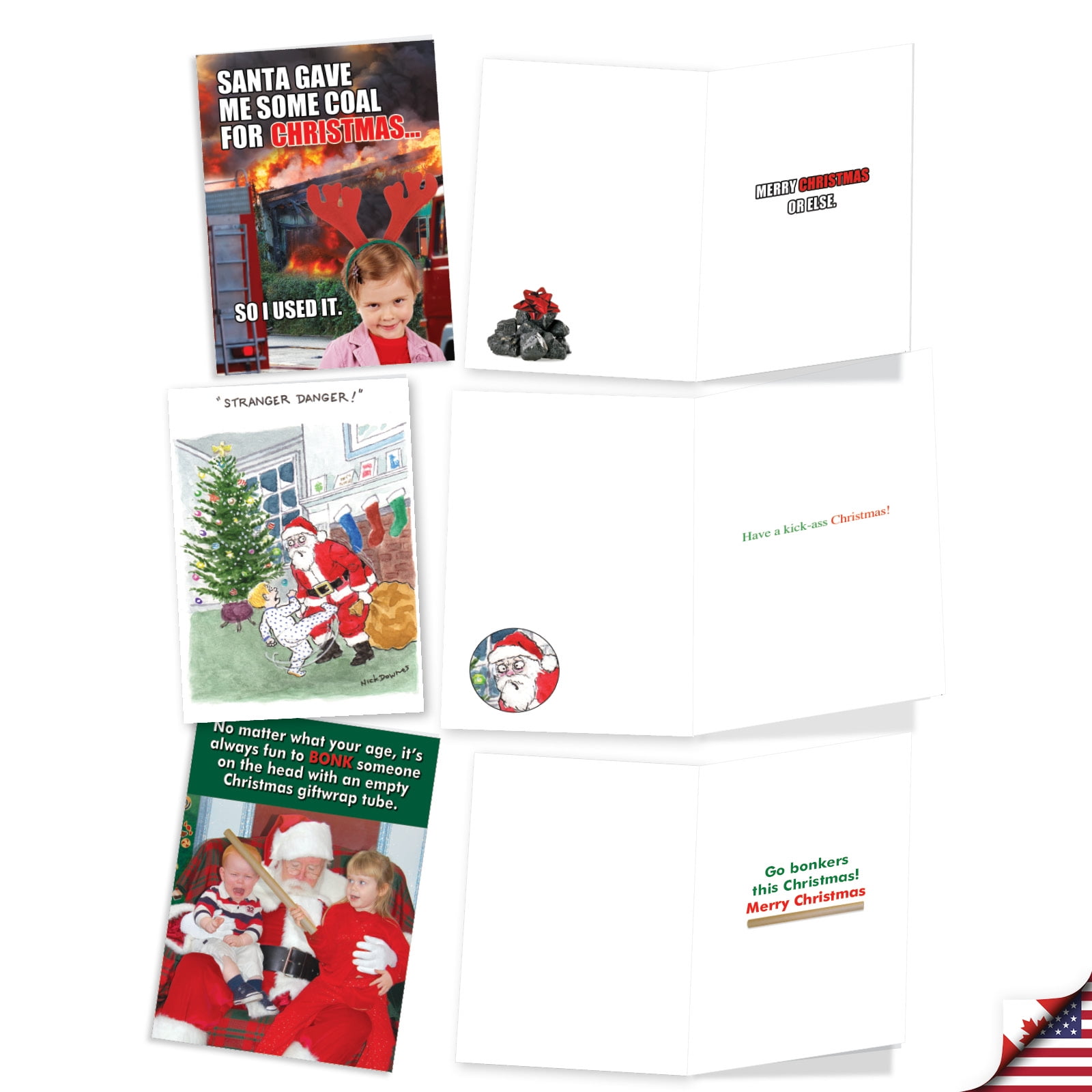 NobleWorks 20 Assorted Box Set Funny Christmas Greeting Cards w/5 x 7 Inch Envelopes (10 Designs, 2 Each) Holiday Children AC10708XSG-B2x10