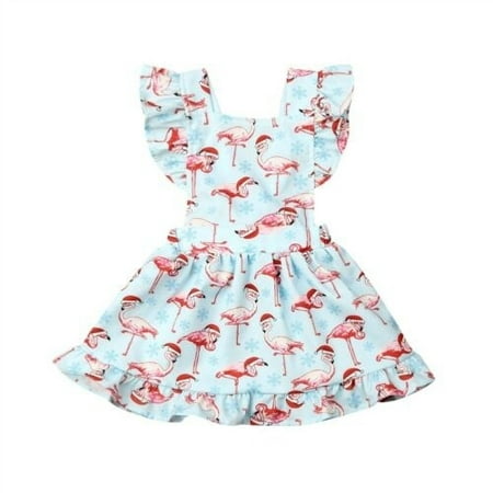 Christmas Baby Girl Newborn Flamingo Dress Casual Party Sleeveless Xmas  Dress Clothes 