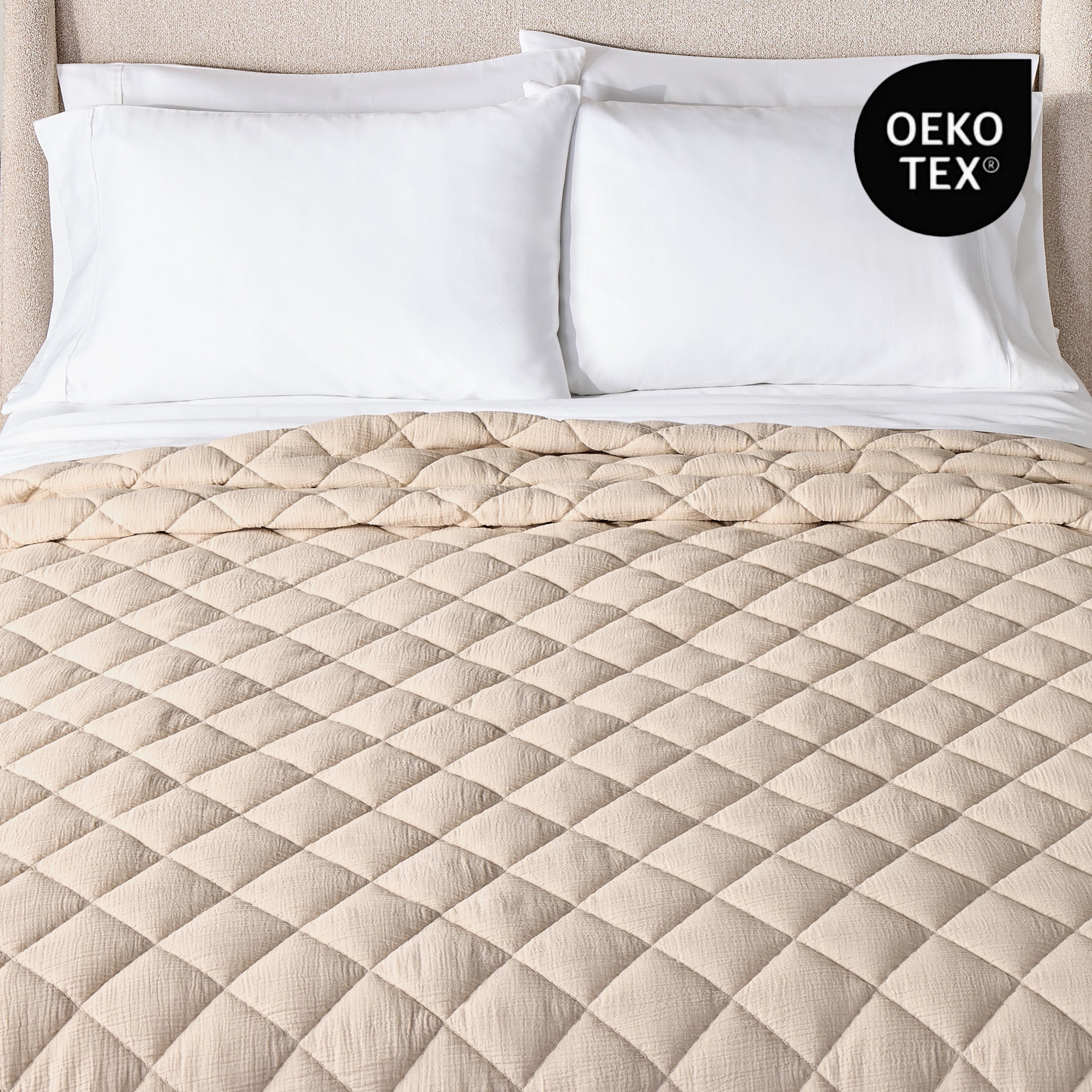 Better Homes & Gardens Diamond Gauze Quilt, King, Beige Bedding