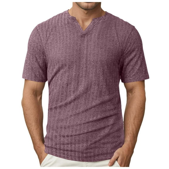 TANGQIOP Men'S T-Shirts Short Sleeve V-Neck Athletic Fitness Color Cotton Vertical Striped Stretchable Casual Quick Dry Breathable Red XL