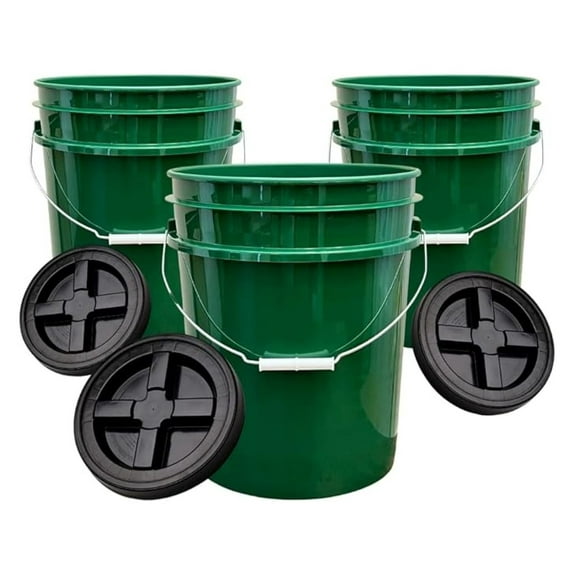 5 Gallon Buckets pails with Screw on Airtight Black Lids - Food Grade - BPA Free -(Pack of 3) Made in USA