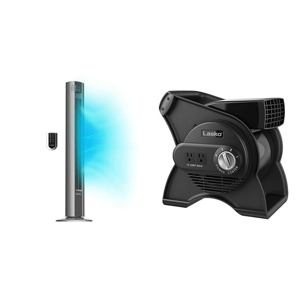 Ventilador Torre Lasko de 48" con Oscilación y Soplador, 3 Velocidades, Negro