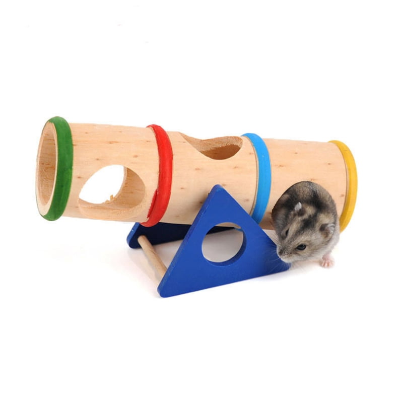 ghfashion Multi Hole Wooden Hamster Pet Seesaw Barrel Tube Tunnel Cage House Hide Play Toy