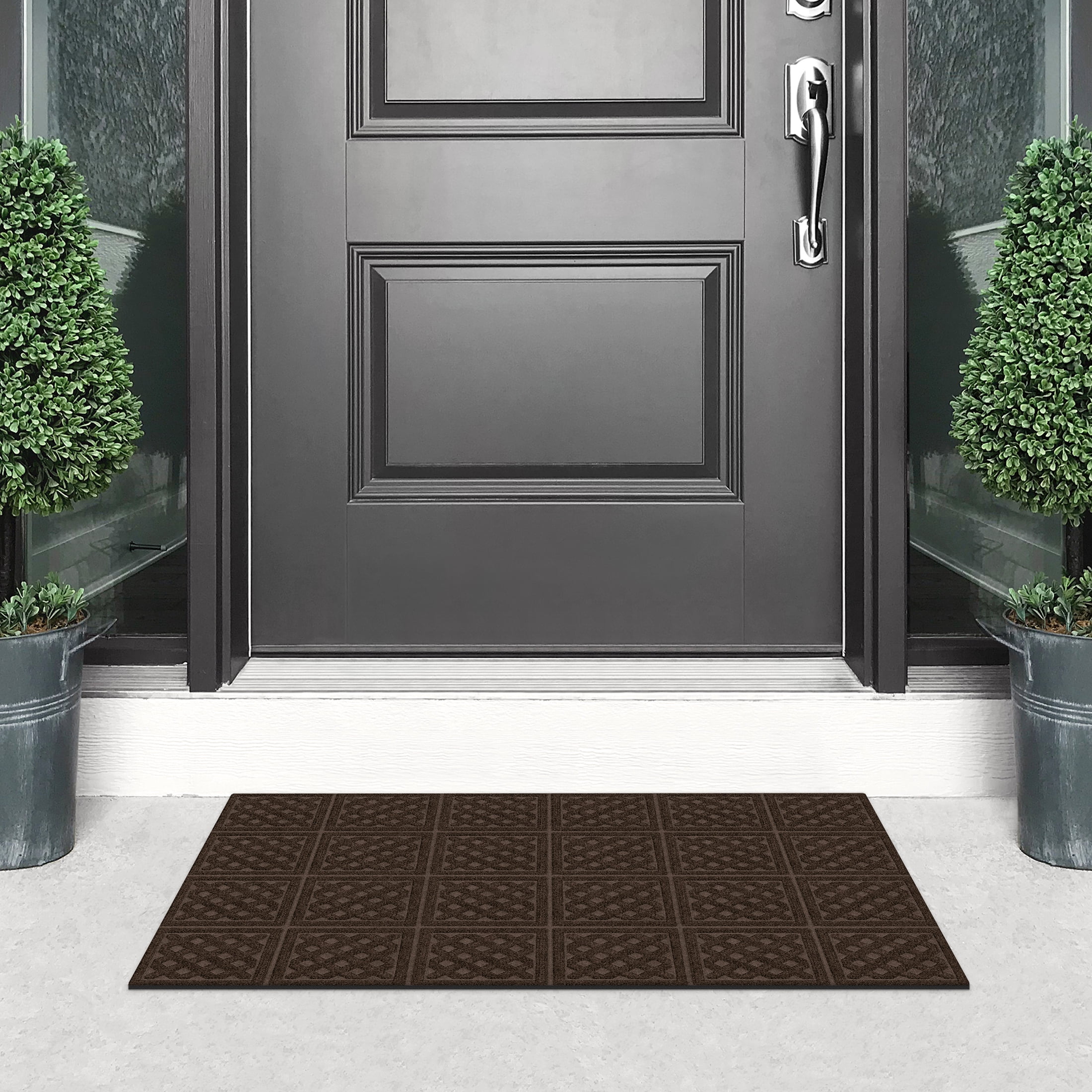 Mainstays Textures Lattice Polyester and Rubber Backed Doormat 2' x 3', Walnut