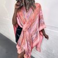 thumbnail image 1 of Ladies Contrast Color Ball Fringe Knit Shawl Jacket Women Cape Cardigan, 1 of 7
