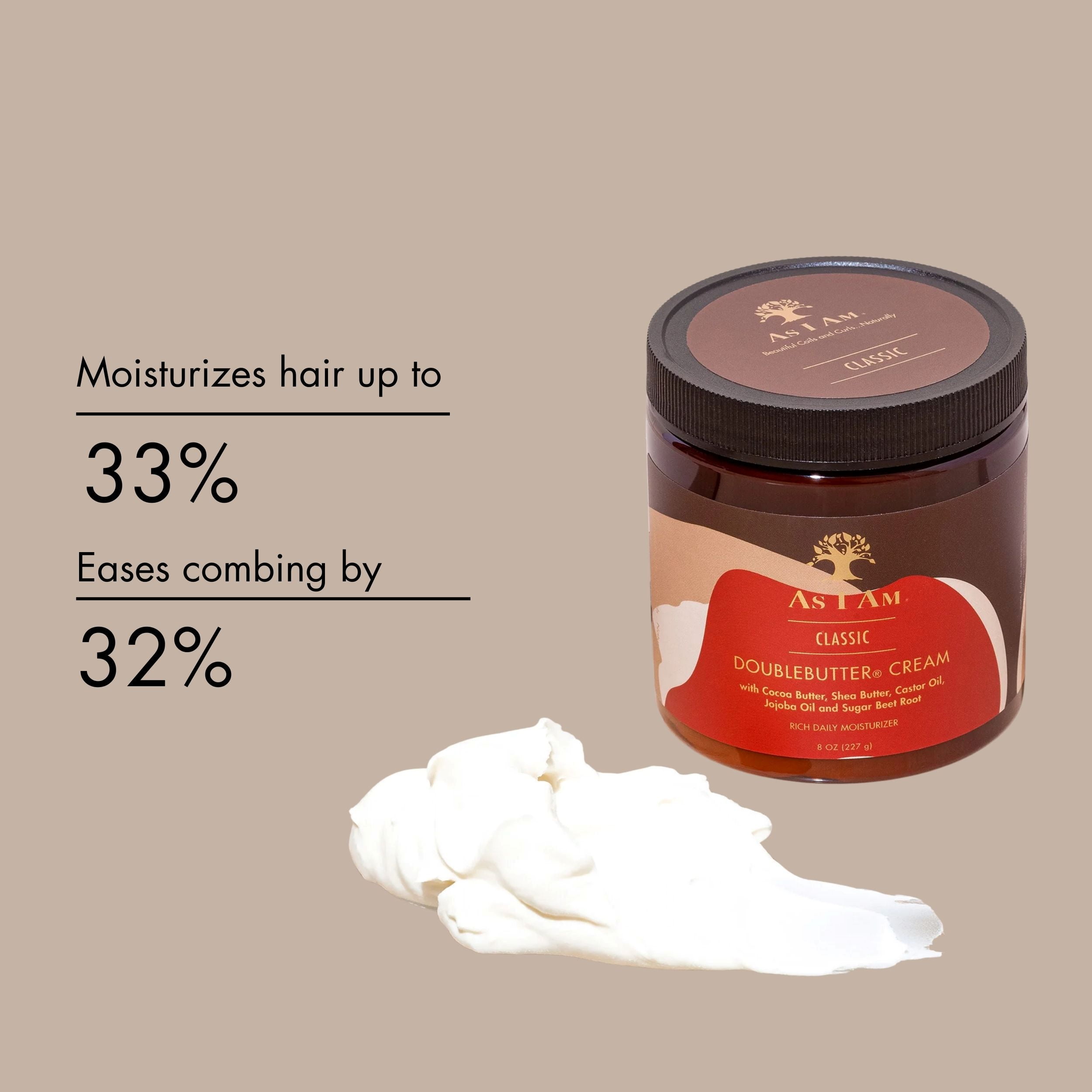 As I Am Coconut Double Butter Cream Moisturizing Cream for Dry Curls and Coils Softness and Shine 8 oz with Shea Butter, Castor Oil and Cocoa Butter