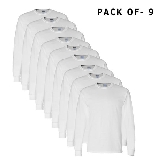 Gildan - Long Sleeve T-Shirt | 5.5 Oz./yd² 50/50 Cotton/polyester | 9 Pack Sport White Tee - M Size