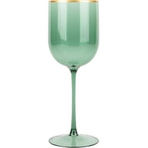 (2 PACK) EcoQuality Translucent Plastic Green Wine Glasses with Gold Rim - 12 oz Wine Glass with Stem, Disposable Shatterproof Wine Goblets, Reusable, Elegant Drink Cup Tumblers Weddings, Party