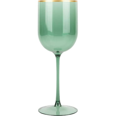 (2 PACK) EcoQuality Translucent Plastic Green Wine Glasses with Gold Rim - 12 oz Wine Glass with Stem, Disposable Shatterproof Wine Goblets, Reusable, Elegant Drink Cup Tumblers Weddings, Party