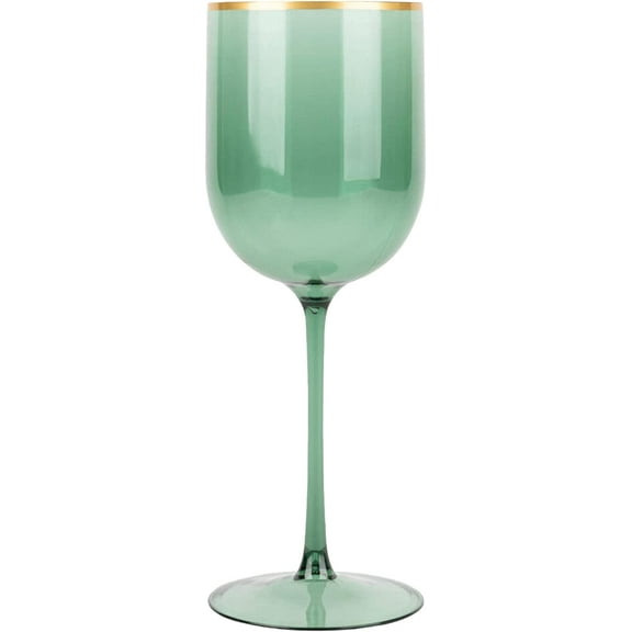 (15 PACK) EcoQuality Translucent Plastic Green Wine Glasses with Gold Rim - 12 oz Wine Glass with Stem, Disposable Shatterproof Wine Goblets, Reusable, Elegant Drink Cup Tumblers Weddings, Party
