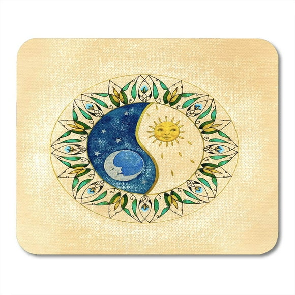 POGLIP Cosmic Yin Yang The Balance Symbol Sun and Moon Watercolor Llustration on Vintage Antique Mousepad Mouse Pad Mouse Mat 9x10 inch