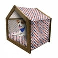 thumbnail image 1 of London Pet House, Tea Party Theme Flag Pattern Cups Traditional Drink Independence Day, Outdoor & Indoor Portable Dog Kennel with Pillow and Cover, 5 Sizes, Vermilion Navy Blue, by Ambesonne, 1 of 5