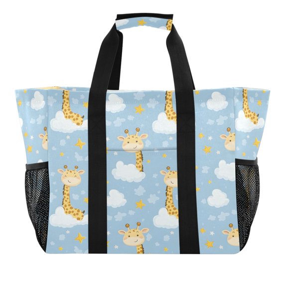 Reusable Grocery Bags with Handle Side Pocket Waterproof Shopping Portable Tote Giraffe Cloud Star