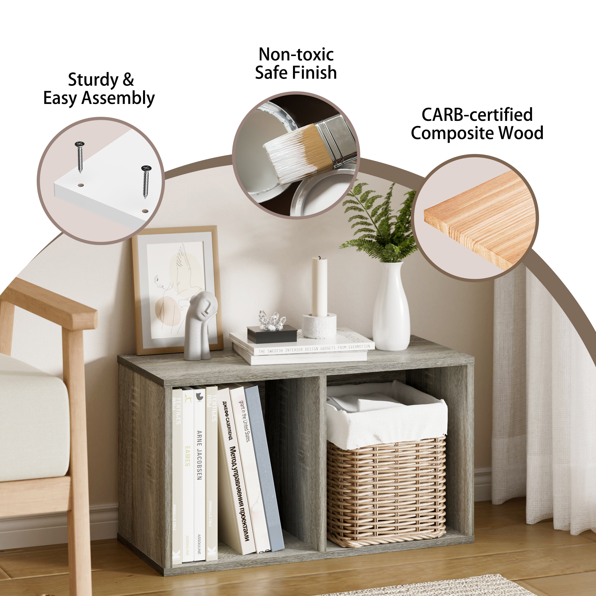 HOMLUX 9" x 12" x 21" Storage Shelf 2 Tier Cube Bookcase, Suitable for Small Space, Gray