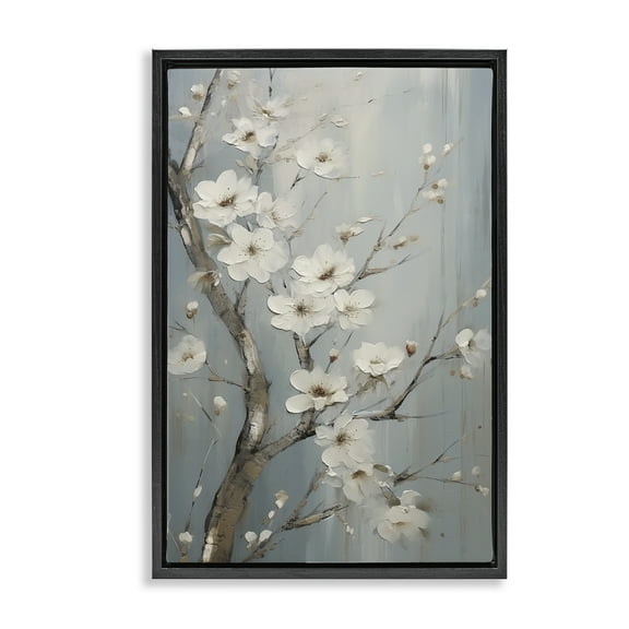 Stupell Industries White Cherry Blossoms Botanical & Floral Painting Black Floater Framed Art Print Wall Art, 17 x 25
