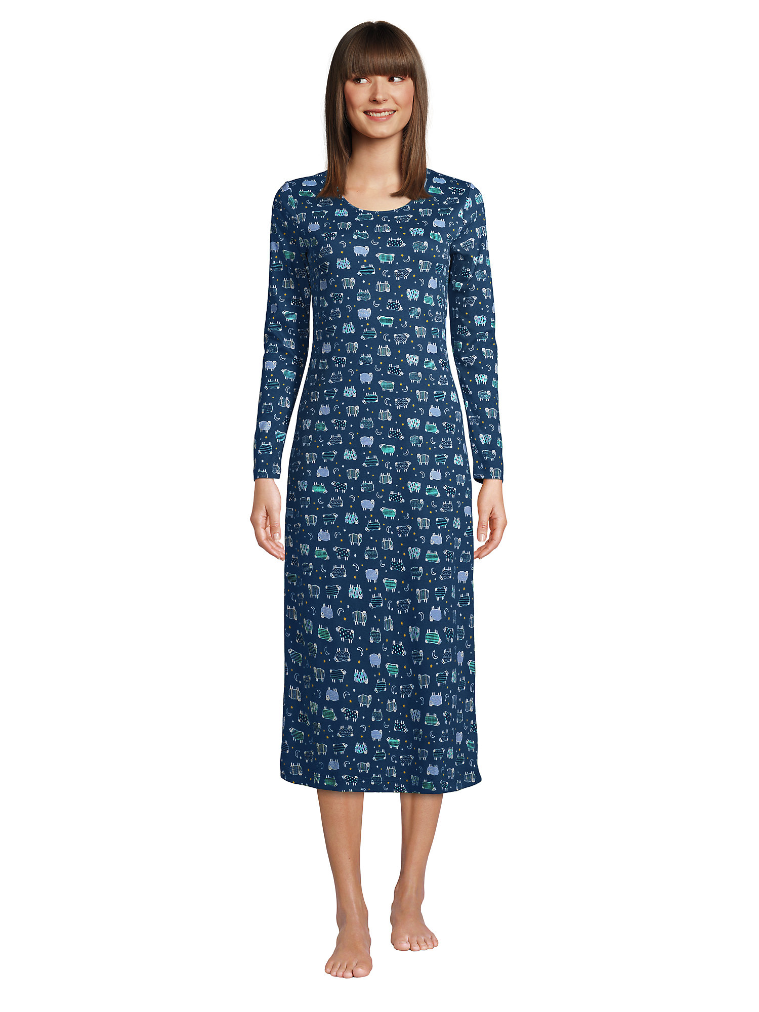 Lands' End Women's Supima Cotton Long Sleeve Midcalf Nightgown